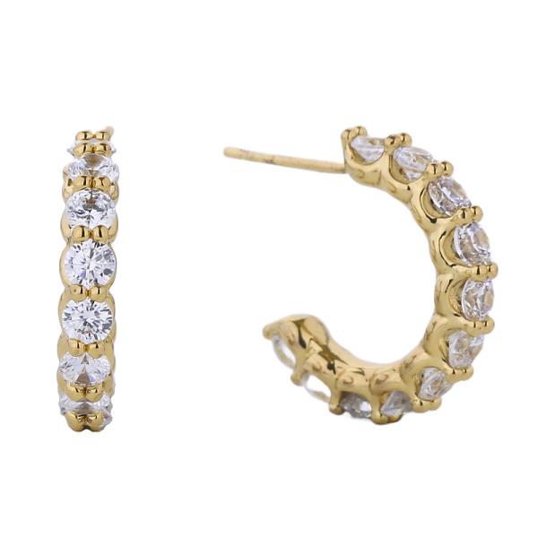 14K GOLD/WHITE GOLD DIPPED POST HOOP CZ PAVED EARRING
