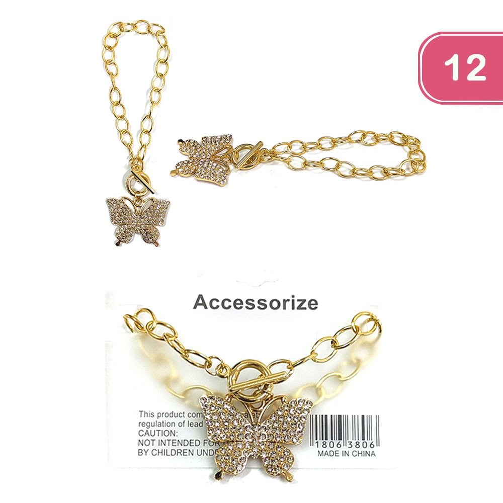 FASHION RHINESTONE BUTTERFLY CHARM BRACELET (12 UNITS)