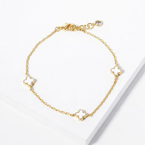 DAINTY CLOVER CHARM PAPERCLIP LINK GOLD DIPPED BRACELET