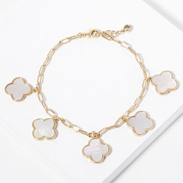 CLOVER CHARM PAPERCLIP LINK GOLD DIPPED BRACELET