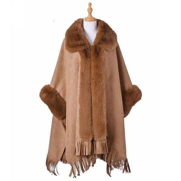 NECK FAUX FUR TASSEL COAT