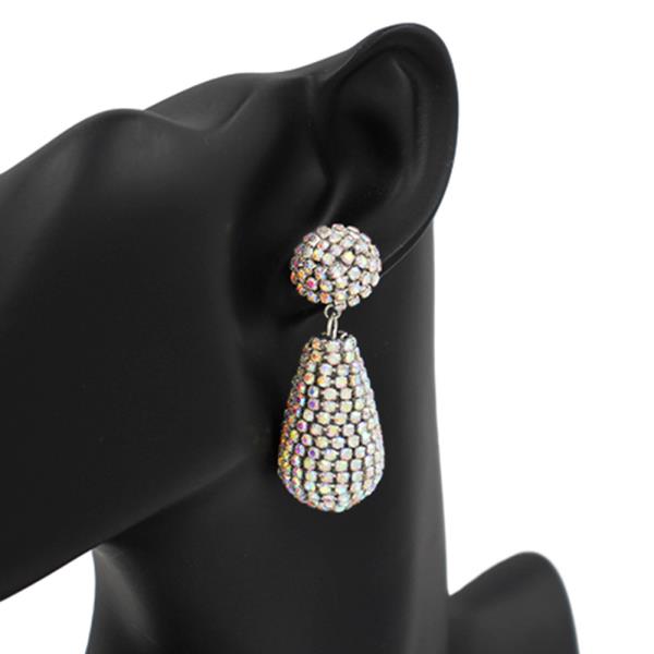 PAVED RHINESTONE INVERTED POINT DANGLE EARRING