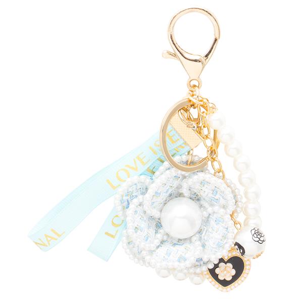PEARL FLORAL HEART LETTER STRAP KEYCHAIN