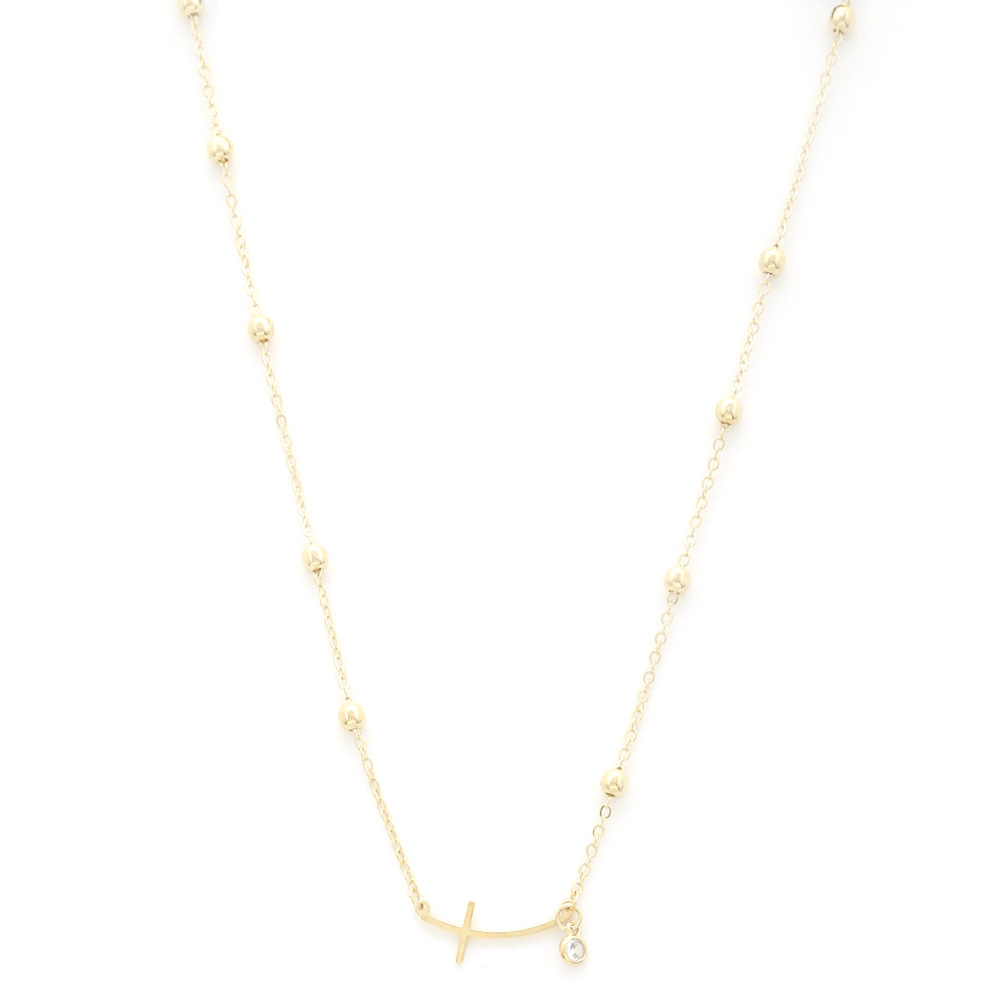 SODAJO CURVE CROSS BALL BEAD GOLD DIPPED NECKLACE