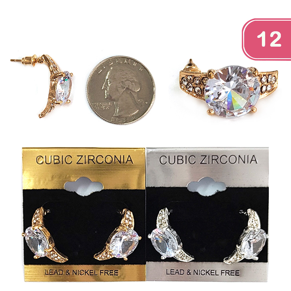 CUBIC ZIRCONIA CLIP ON EARRING (12 UNITS)