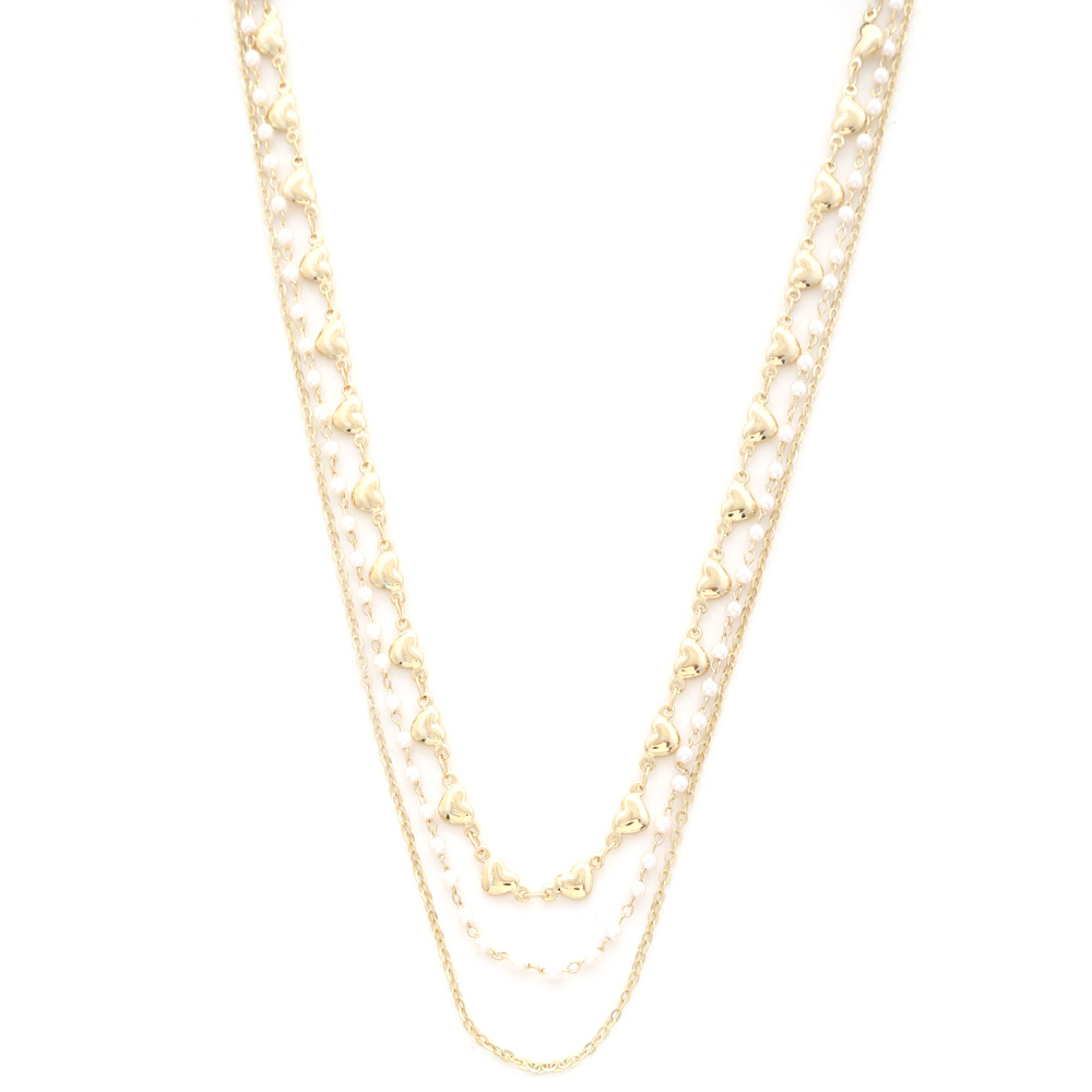 HEART LINK PEARL BEAD LAYERED NECKLACE