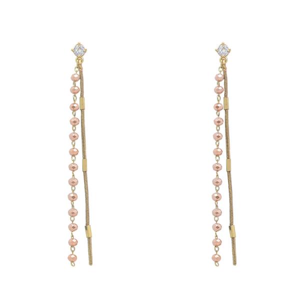 GLASS AND CHAIN LINEAR EARRING