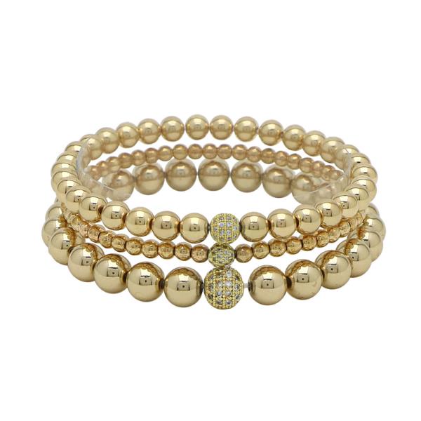 3 ROW CCB AND PAVE BALL BRACELET