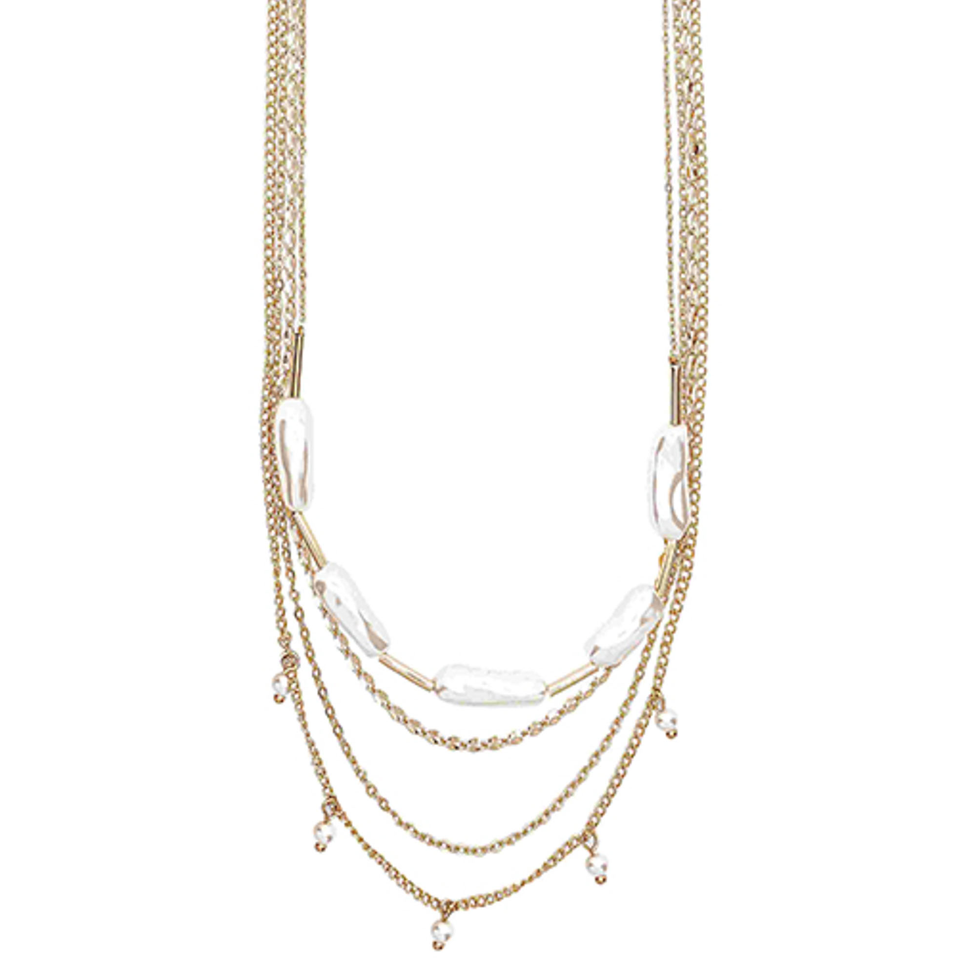 4 LAYERED METAL CHAIN PEARL NECKLACE