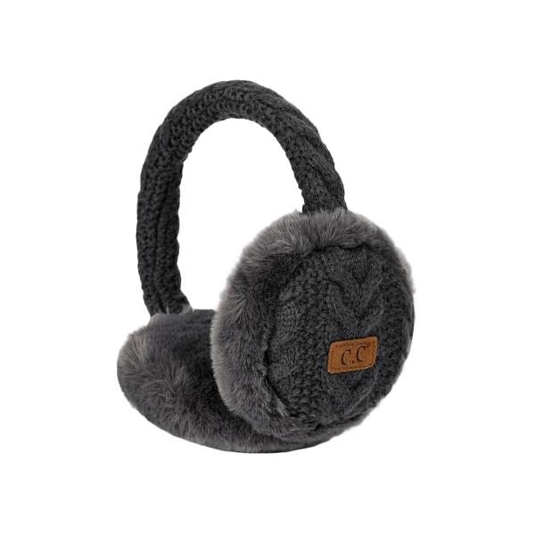 CC CABLE KNIT EARMUFFS WITH FAUX FUR
