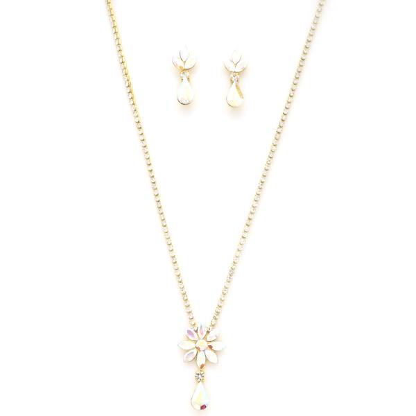 CRYSTAL STONE FLOWER NECKLACE EARRING SET