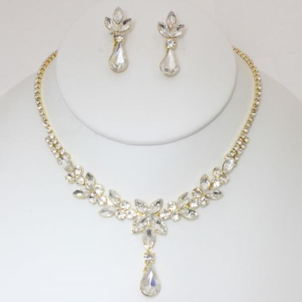 CRYSTAL STONE NECKLACE EARRING SET