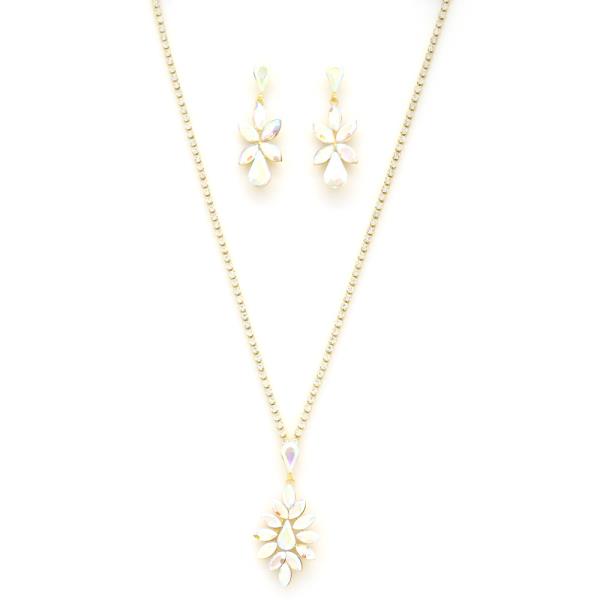 CRYSTAL RHINESTONE FLOWER NECKLACE EARRING SET