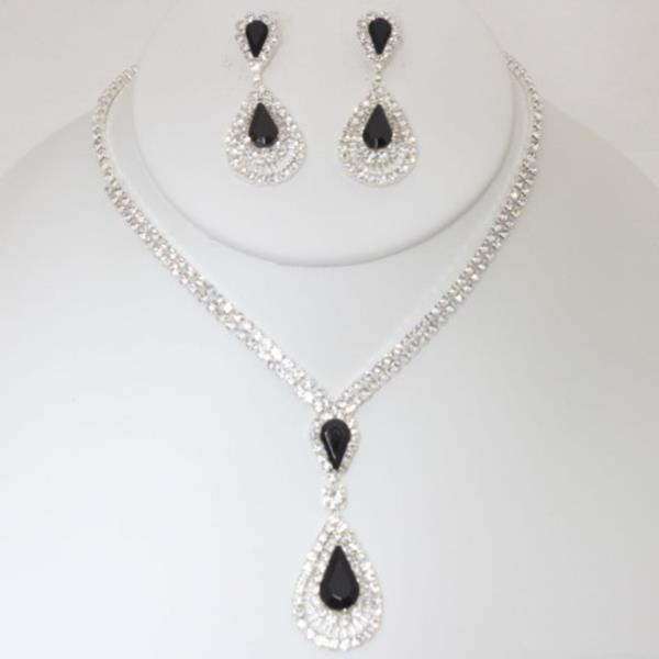 CRYSTAL RHINESTONE TEARDROP NECKLACE EARRING SET