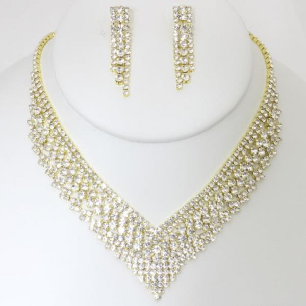 RHINESTONE V NECKLACE EARRING SET