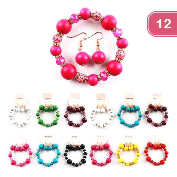 FASHION BEAD EARRING BRACELET SET (12 UNITS)