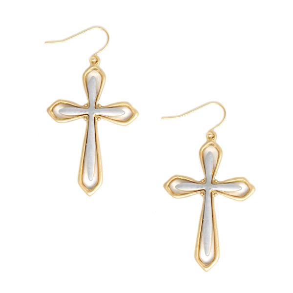 DOUBLE LAYER CROSS EARRING