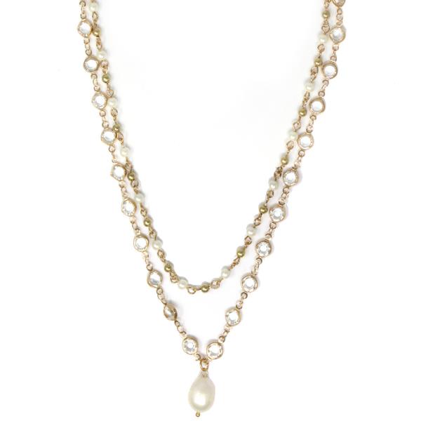 2 LAYERED PEARL STONE CHAIN NECKLACE