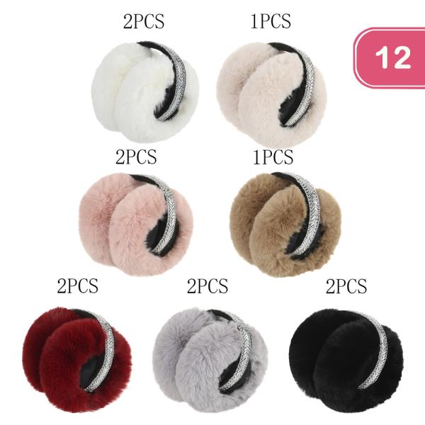 (ONLINE ONLY) RHINESTONE HEADBAND FAUX FUR EAR MUFF (12 UNITS)