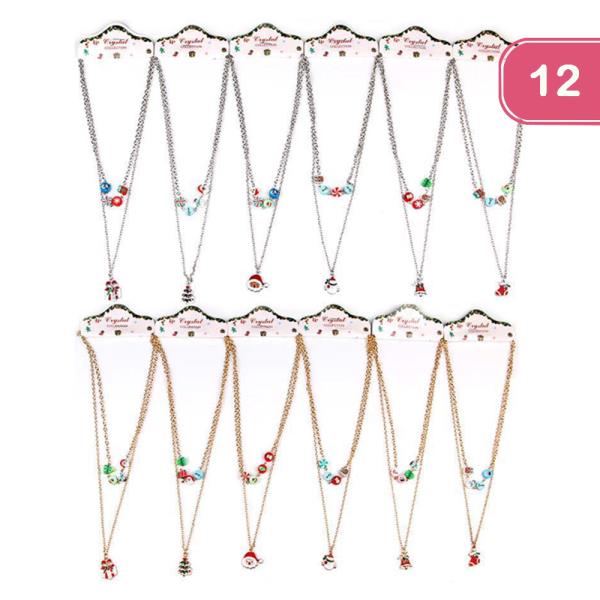 FASHION TWO LAYER CHRISTMAS CHARM NECKLACE (12 UNITS)