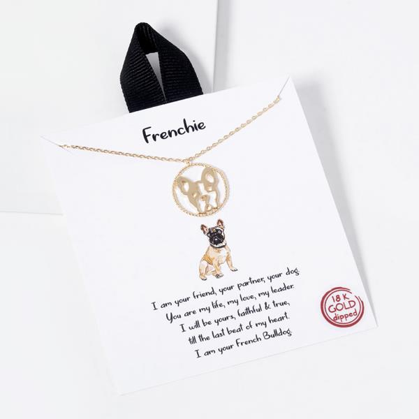 18K GOLD RHODIUM DIPPED FRENCHIE NECKLACE