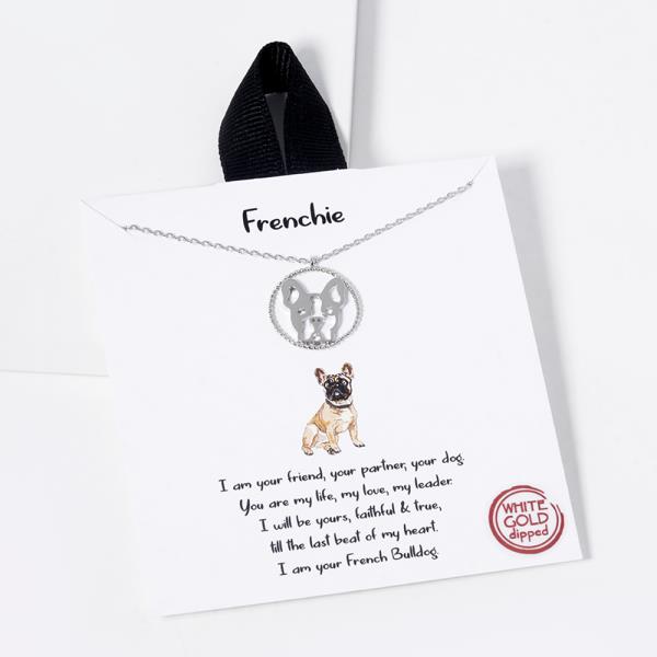 18K GOLD RHODIUM DIPPED FRENCHIE NECKLACE