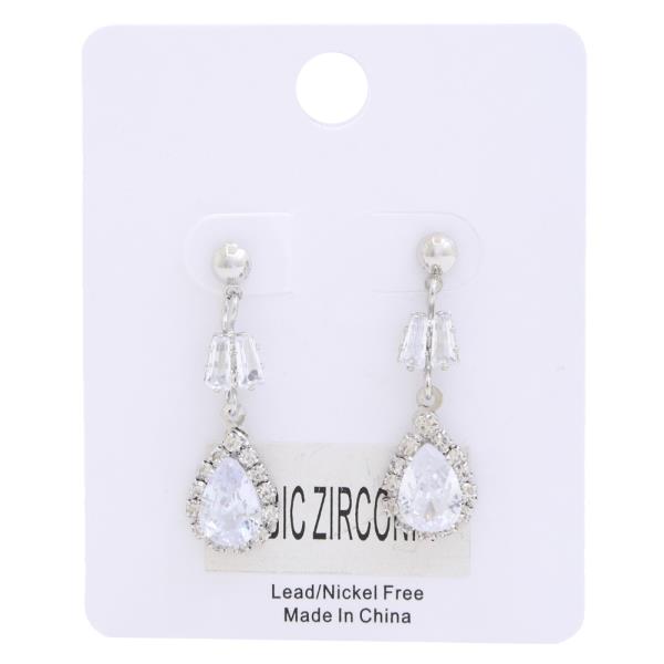 CZ TEARDROP METAL DANGLE EARRING