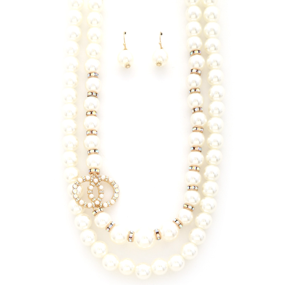 DOUBLE CIRCLE PEARL BEAD NECKLACE