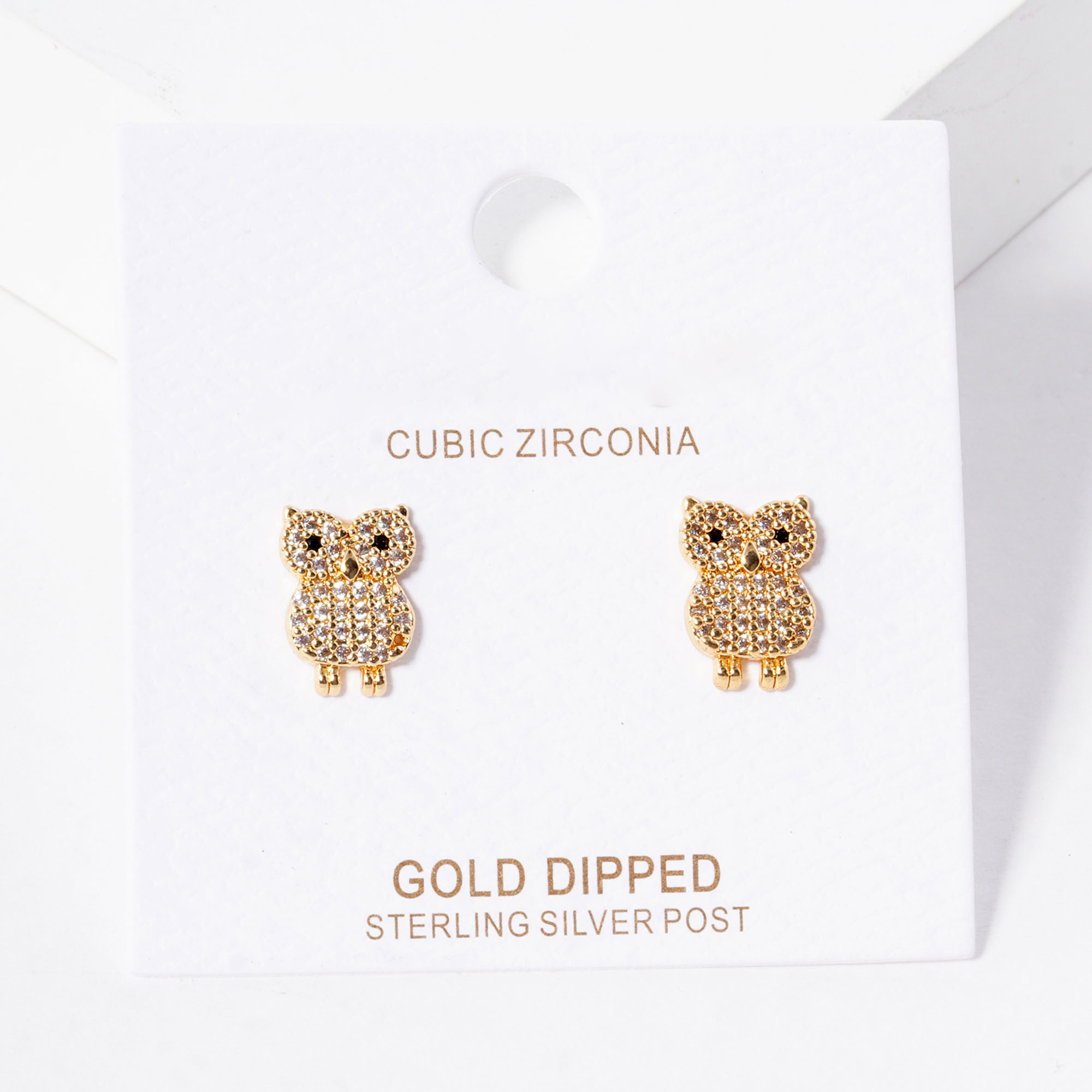 GOLD DIPPED CZ OWL STUD EARRING