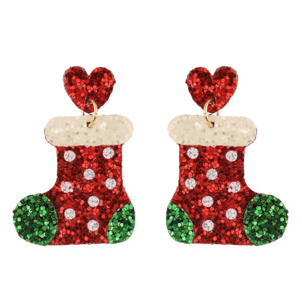 GLITTER CHRISTMAS SOCKS FISH HOOK EARRING