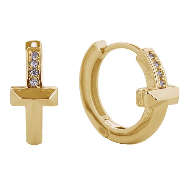 14K GOLD/WHITE GOLD DIPPED T1 PAVE CZ HOOP HUGGIE EARRINGS