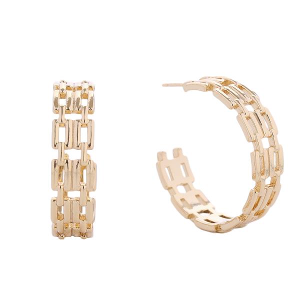 14K GOLD/WHITE GOLD DIPPED DOUBLE SOUARE LINK POST EARRINGS