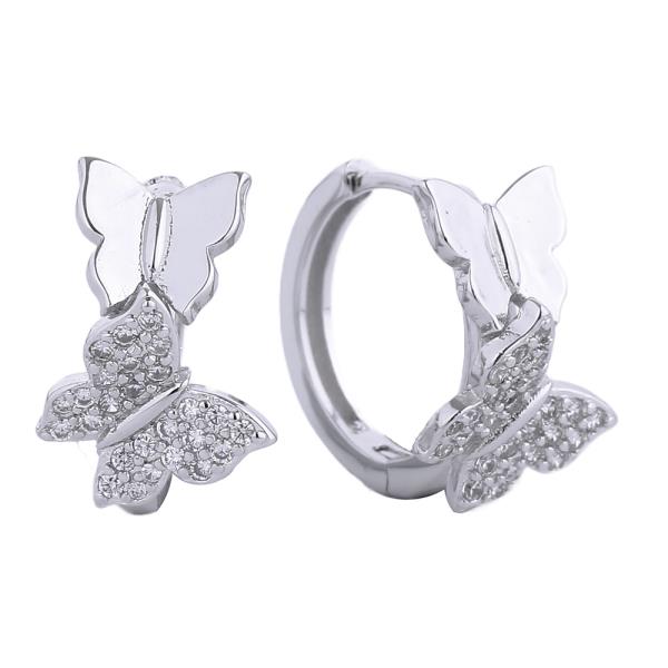 14K GOLD/WHITE GOLD DIPPED HUGGIE HOOP CZ PAVED EARRING