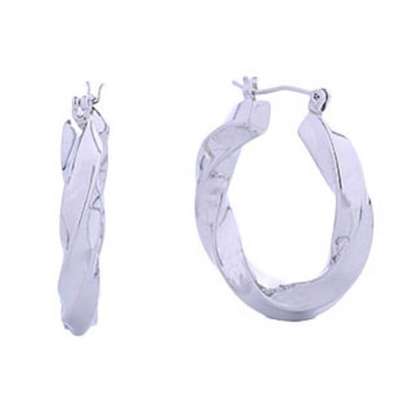 14K GOLD/WHITE GOLD DIPPED TWISTED HOOP PINCATCH EARRINGS