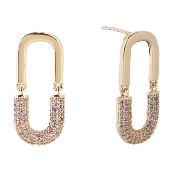 14K GOLD/WHITE GOLD DIPPED OVAL LINK POST EARRINGS