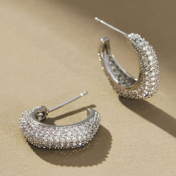 14K GOLD/WHITE GOLD DIPPED HEXAGON PAVE CZ POST EARRINGS