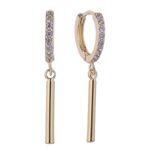 14K GOLD/WHITE GOLD DIPPED DROP BAR PAVE CZ HUGGIE EARRINGS