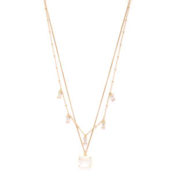 RECTANGLE CRYSTAL LAYERED NECKLACE