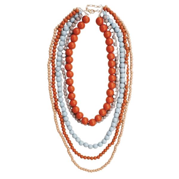 WOOD BEADED LAYERED LONG NECKLACE