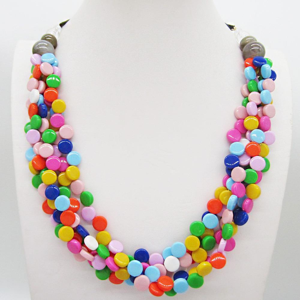COLORFUL DISC BEAD LAYERED NECKLACE