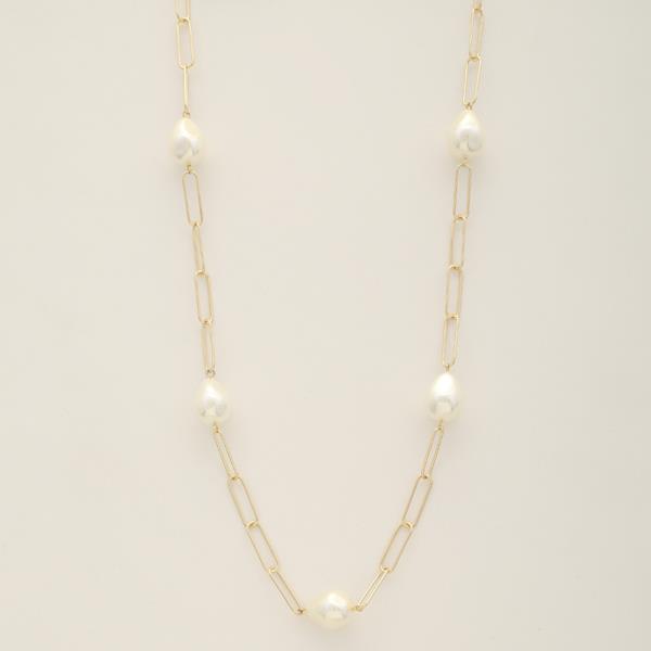 PEARL STATION METAL CHAIN LONG NECKLACE