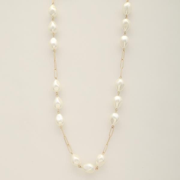 PEARL STATION METAL CHAIN LONG NECKLACE