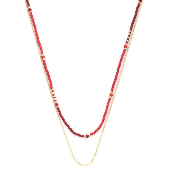 LAYERED BEAD METAL CHAIN NECKLACE