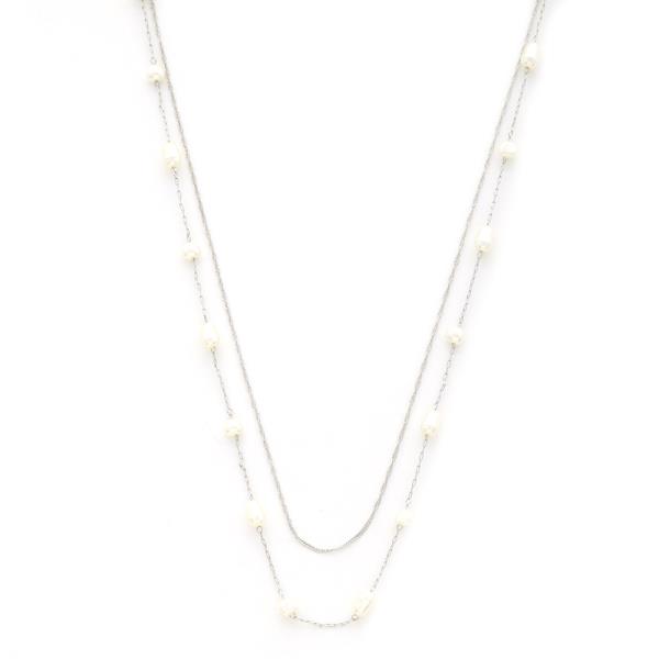 2 LAYERED METAL PEARL STATION NECKLACE