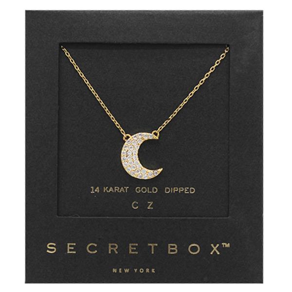 SELECT BOX 14K GOLD DIPPED CZ MOON PENDANT NECKLACE