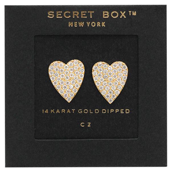 14K GOLD DIPPED HEART PAVED EARRING