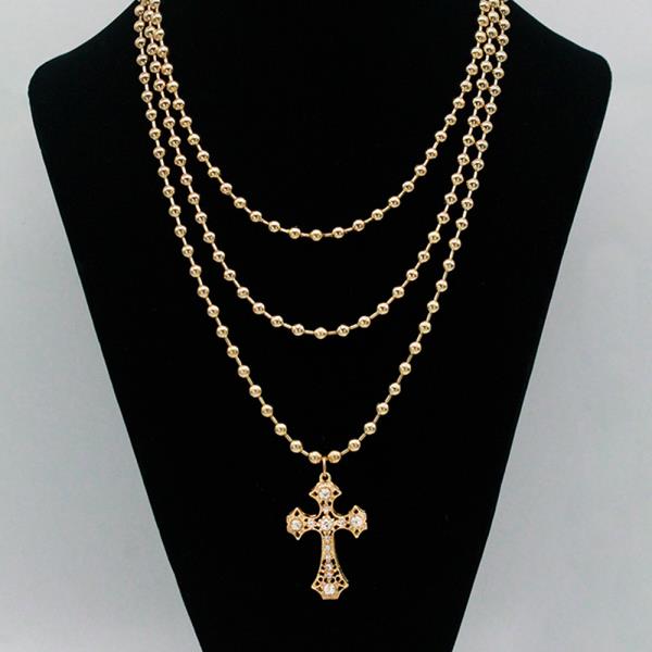 CROSS BALL BEAD LINK LAYERED NECKLACE