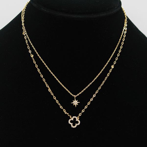 LAYERED CZ STAR CLOVER PENDANT NECKLACE