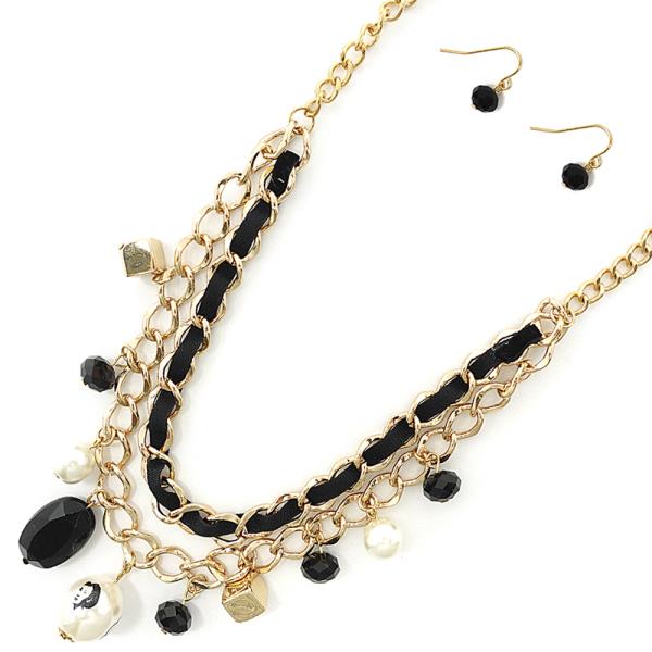 MULTI CHARM CHAIN LAYERED NECKLACE EARRING SET