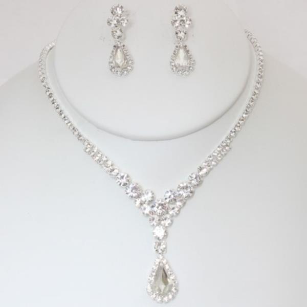 CRYSTAL RHINESTONE TEARDROP NECKLACE EARRING SET